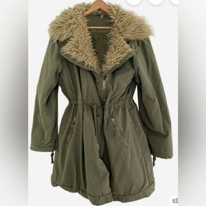 Free People Cotton Oversized Parka Faux Fur Collar Extreme Moto in Olive size S
